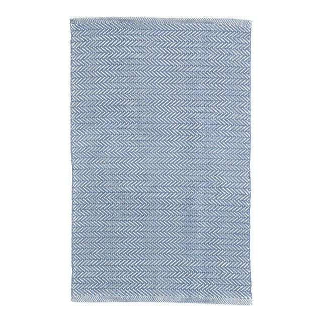 Dash & Albert by Annie Selke Herringbone Denim/Ivory Indoor/Outdoor Rug, 9' 6" x 13' 6" For Sale