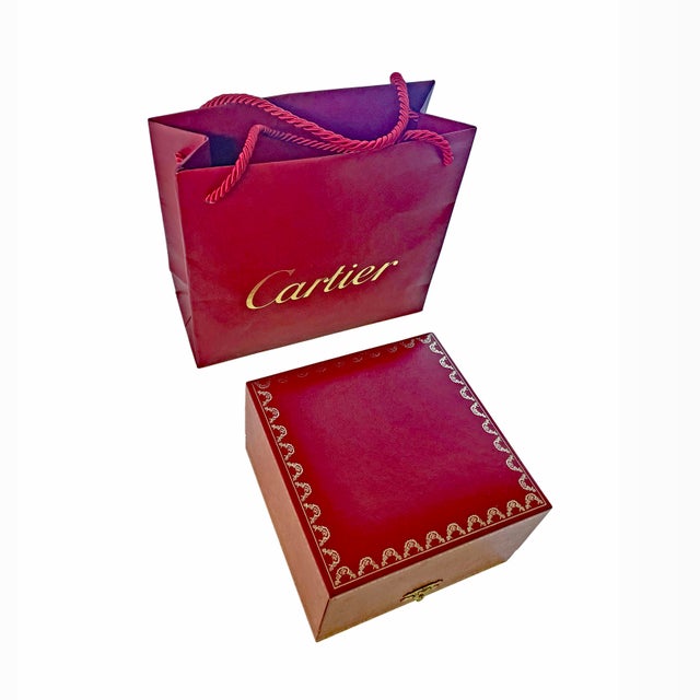 Late 20th Century Must De Cartier Crystal & Tri-Color Mixed Metal Inkwell France 1989 Original Red Leather Box With Cartier Bag For Sale - Image 5 of 5