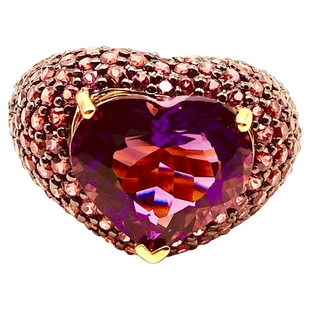 Bochic "Orient" Vintage Pink Sapphire & Amethyst Ring Set Inn 18K Gold & Silver For Sale - Image 15 of 18