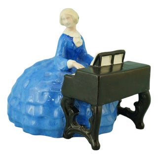 20th Century Ceramic Sculpture of Lady on a Piano by Bertold Loffler for Wiener Keramik in Powolny, Austria For Sale