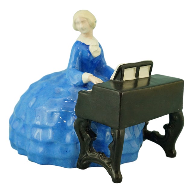 20th Century Ceramic Sculpture of Lady on a Piano by Bertold Loffler for Wiener Keramik in Powolny, Austria For Sale
