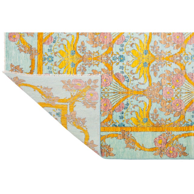 Modern 12 X 15 Modern Oushak Style Wool Rug in Light Blue Features Allover Pattern For Sale - Image 3 of 9