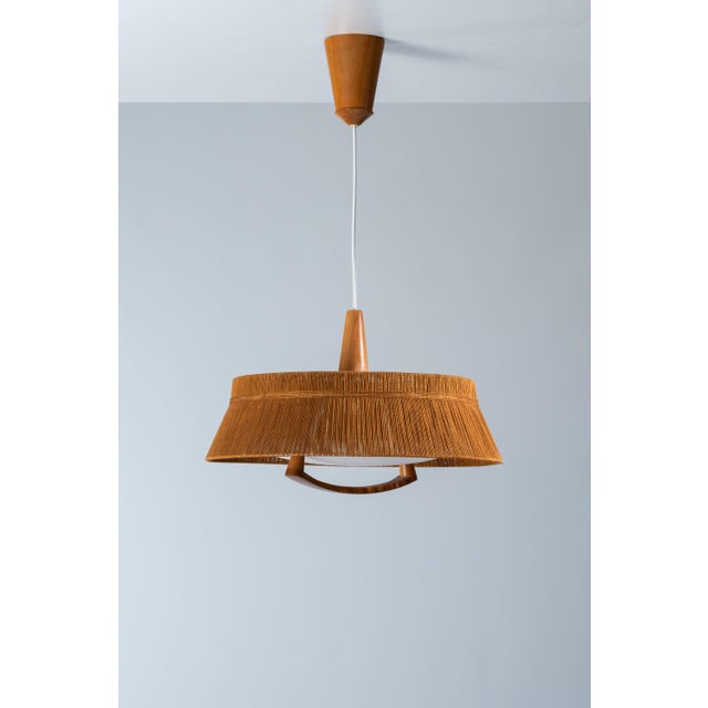 Large Teak and Sisal Pendant Lamp attributed to Temde Leuchten, 1960s For Sale - Image 6 of 13