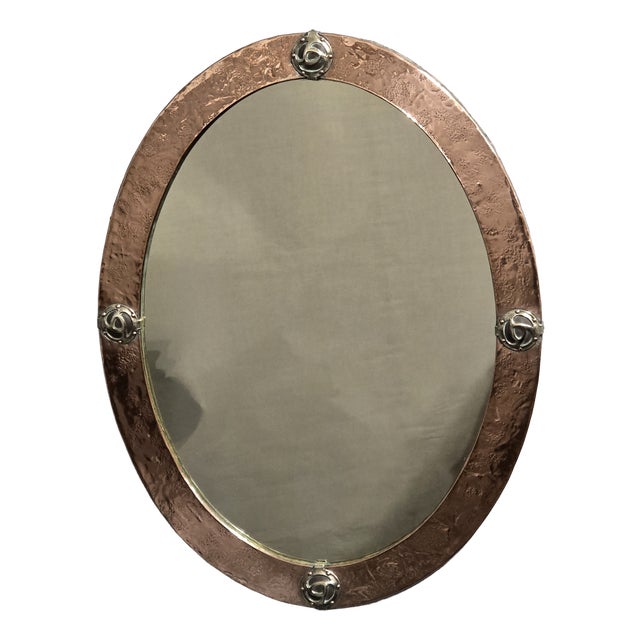 Arts and Crafts Oval Copper Mirror, 1910s For Sale
