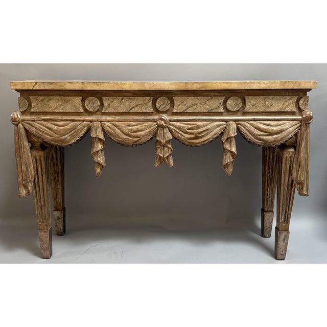 Neoclassical Early 20th Century Neoclassical Carved and Painted Italian Console Table For Sale - Image 3 of 12