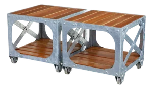 Industrial Side Tables in Galvanised Steel and Teak, 1990, Set of 2