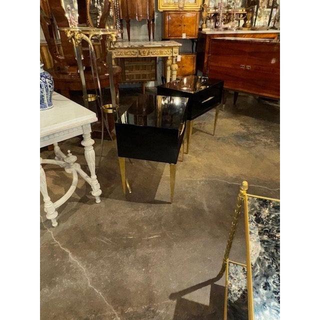 Modern Italian High Gloss Black Lacquered Side Tables With Brass Accents For Sale In Dallas - Image 6 of 7