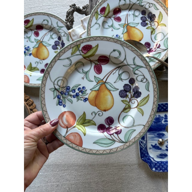 1990s Vintage Stoneware Dansk Umbrian Fruit Dinner Plates Set of Five 8 7/8 Inch Portugal For Sale - Image 5 of 12