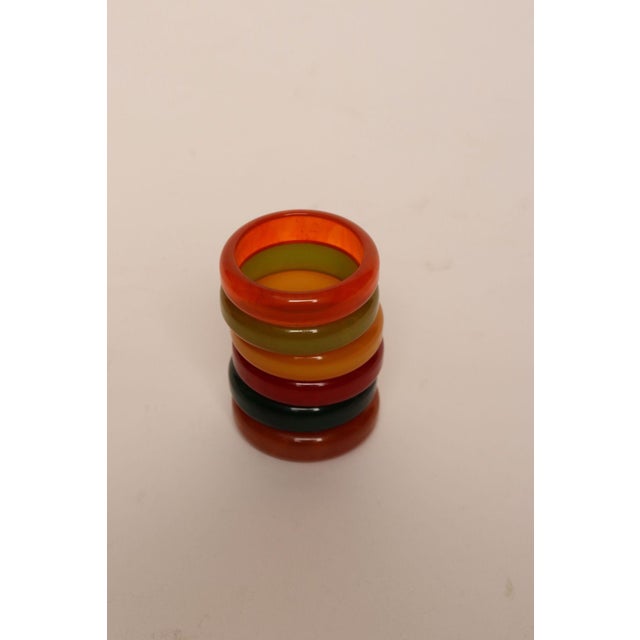 Emerald 1930s Art Deco Multi-Color Bakelite Napkin Rings - Set of Six For Sale - Image 8 of 16