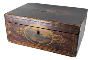 19th Century American Folk Art Grain Painted Document Box With Decoration