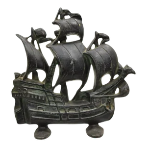 Antique Victorian 1930 Creation Co Cast Iron Figural Ship Boat Door Stop B