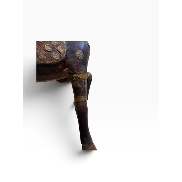 Late 20th Century Grand 38" Vintage Rajasthani Hand-Carved Wooden Horse With Hammered Brass & Copper Cladding For Sale - Image 5 of 11