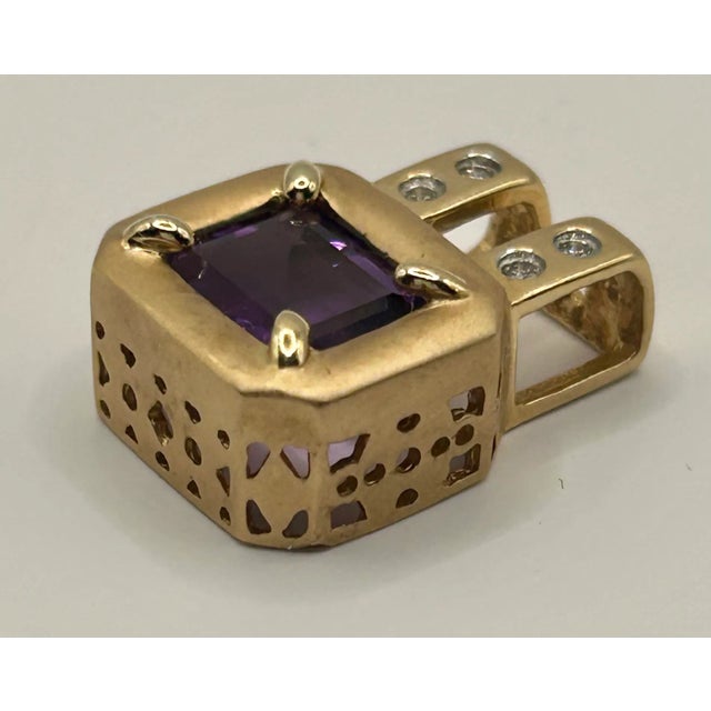 Amethyst & Diamond 14k Yellow Gold Pendant For Sale - Image 4 of 9
