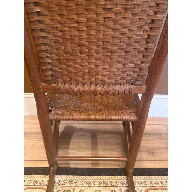 Antique Oak Rocking Chair With Woven Splint Seat and Back For Sale - Image 12 of 16