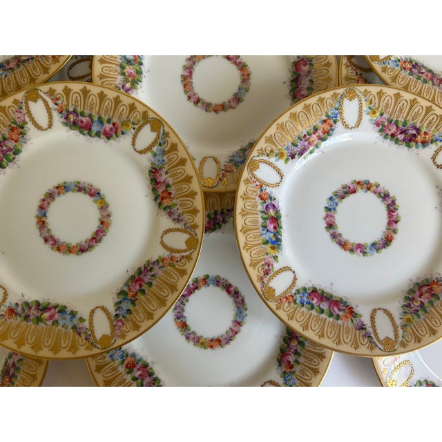 Antique set of 10 Hutschenreuther Hohenberg Bavaria porcelain dessert plates, beautifully hand painted in the Dresden...