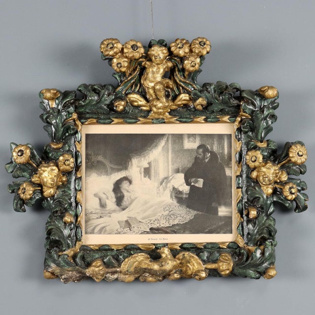 Small Antique Baroque Carved Gilded Wood Frame, Italy, 18th Century For Sale - Image 11 of 11