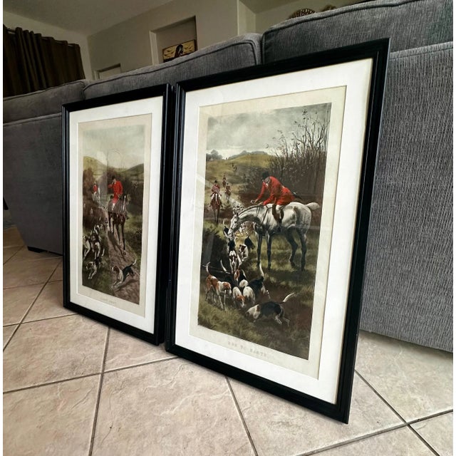 Pair Antique Alfred Charles Havell Fox Hunting Engravings, Framed For Sale - Image 4 of 12