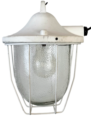 Industrial White Bunker Cage Light from Polam Gdansk, 1970s