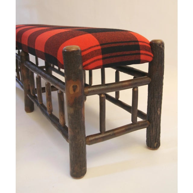 Genesee River Genesee River Hickory Bench Upholstered With Black & Red Wool Buffalo Check For Sale - Image 4 of 6