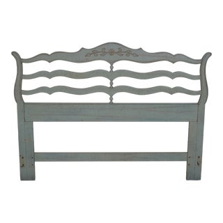 Country French Queen Size Powder Blue Bed Headboard For Sale