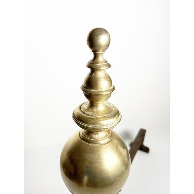 2000 - 2009 19th Century Brass and Cast Iron Andirons, France, Set of 2 For Sale - Image 5 of 14