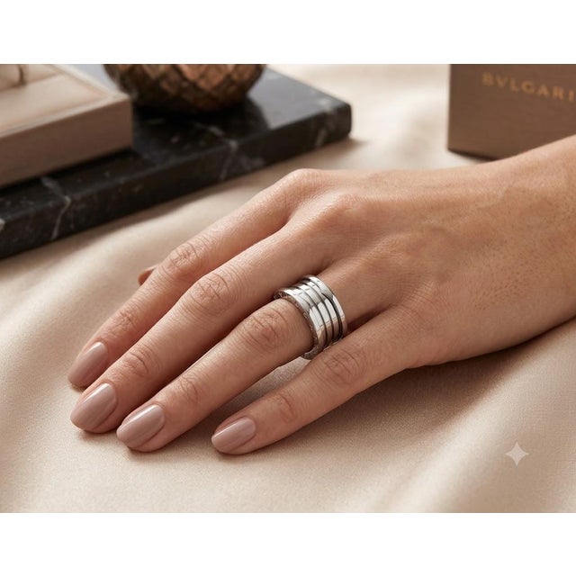 Brand new, never worn original boxes, bags, cards & receipts. Bulgari "B.zero1" Four Band Ring in 18k White Gold, Size (EU...