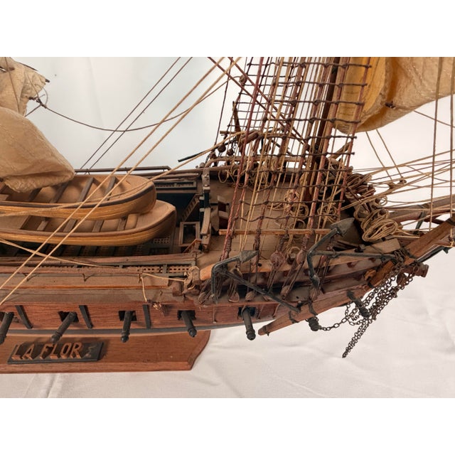 Wood Early 20th Century French Fully Rigged Model of the Frigate La Flore For Sale - Image 7 of 11