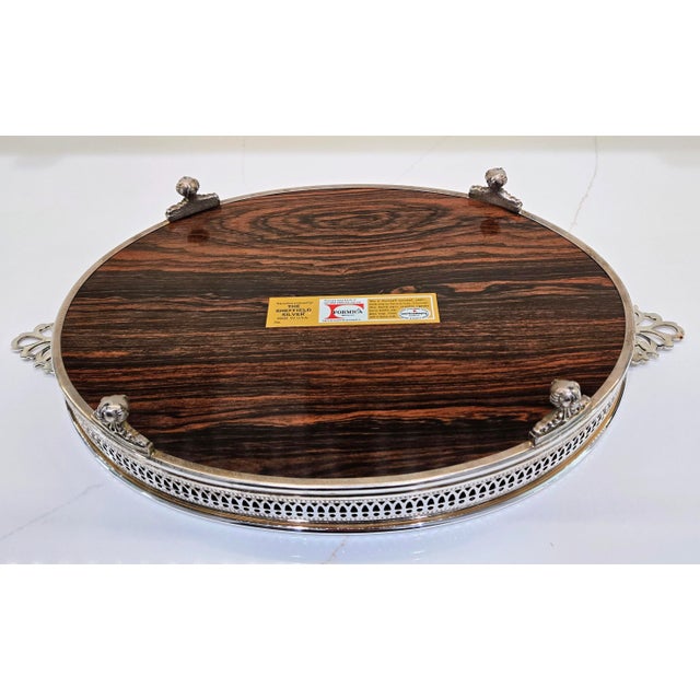 Mid Century Sheffield Silver Co. Formica Laminate Footed Serving Tray, Wood-Grain, Silverplate Gallery For Sale - Image 10 of 12