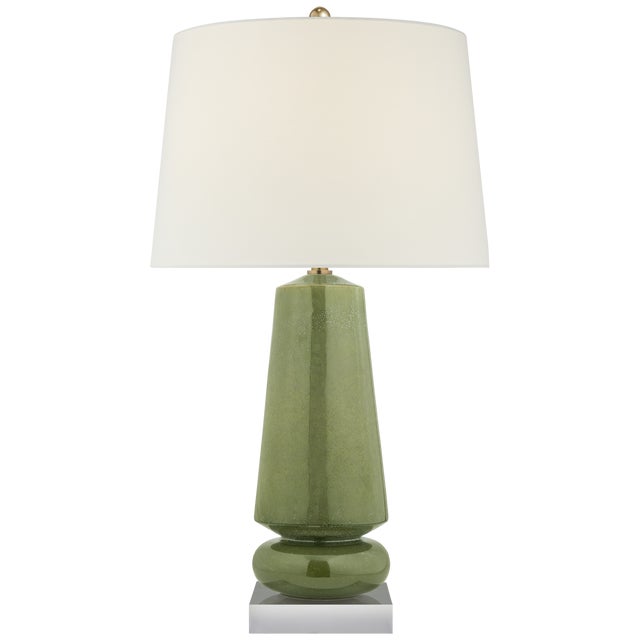 Modern Chapman & Myers by Visual Comfort Signature Parisienne Medium Table Lamp in Shellish Kiwi with Linen Shade For Sale - Image 3 of 3