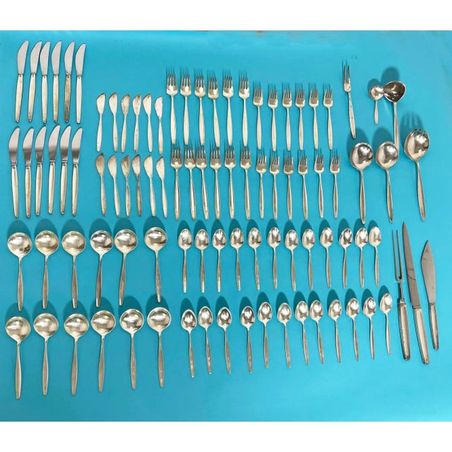 Silver Circa 1950s Georg Jensen Sterling Silver "Cypress" Flatware, Service for Twelve- 93 Pieces For Sale - Image 8 of 10