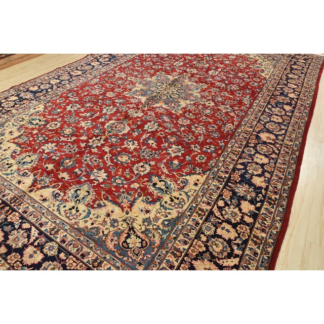 Farmhouse Najafabad Rug 11′ X 17’5” Red Wool Vintage Traditional Hand-Knotted Carpet For Sale - Image 3 of 16