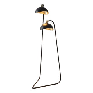 Luna Bella Duo Floor Lamp - Weathered Brass, Matte Black/Gold-Leaf Shade, Black Marble, on/Off Switch For Sale