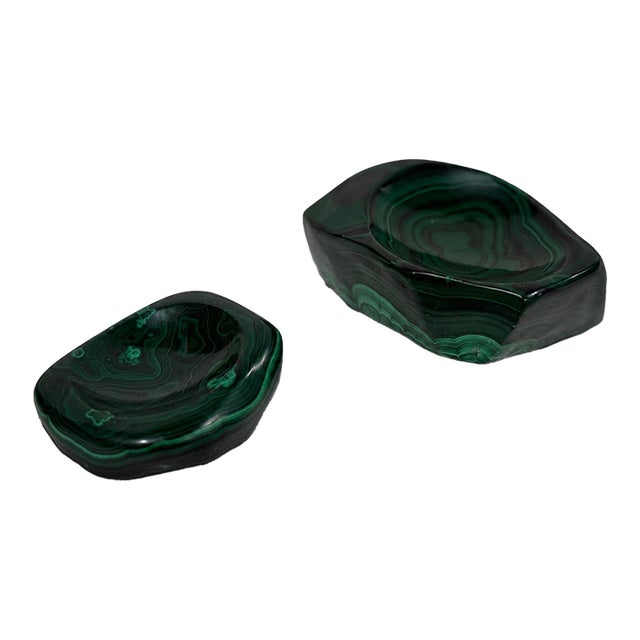 Pair of Carved and Polished Malachite Vide-Poches, or Ash Trays Circa 1960 For Sale