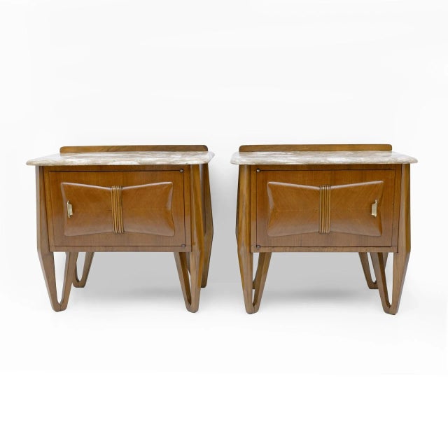 Mid-Century Modern Italian Walnut and Marble Nightstands, 1950s, Set of 2 For Sale - Image 11 of 11