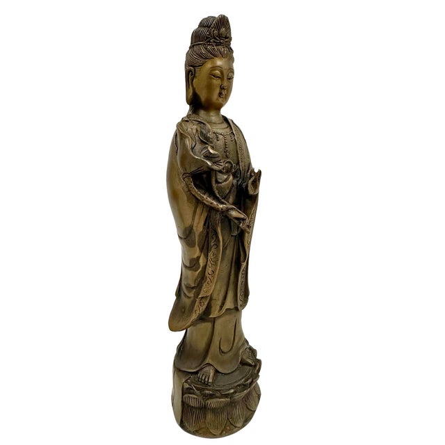 Mid 20th Century Antique Chinese Bronze Western Three Saints Buddha Statue For Sale - Image 15 of 17