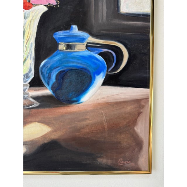 Pink Vintage Eric Lewis Still Life Oil on Canvas Painting For Sale - Image 8 of 10