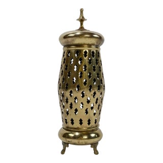 Vintage Footed Perforated Brass Table Lantern or Incense Burner For Sale