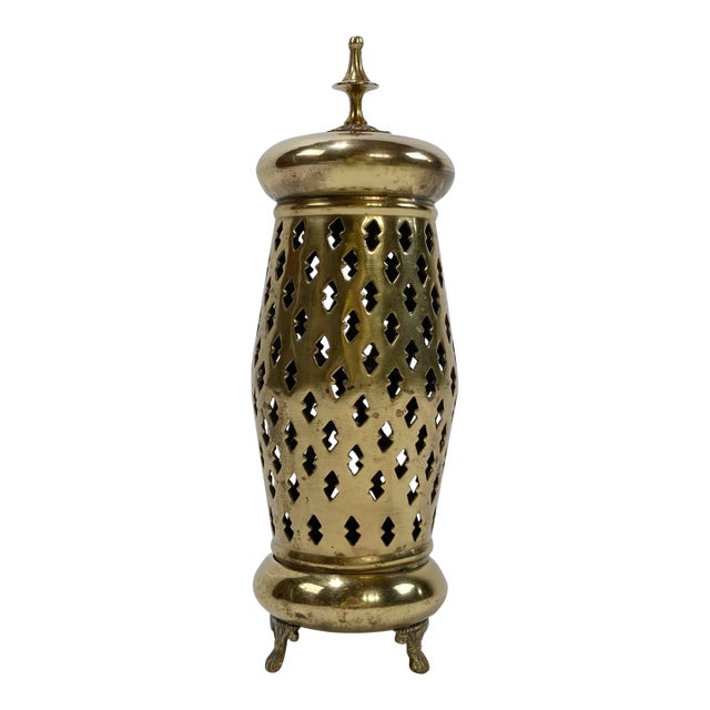 Vintage Footed Perforated Brass Table Lantern or Incense Burner For Sale