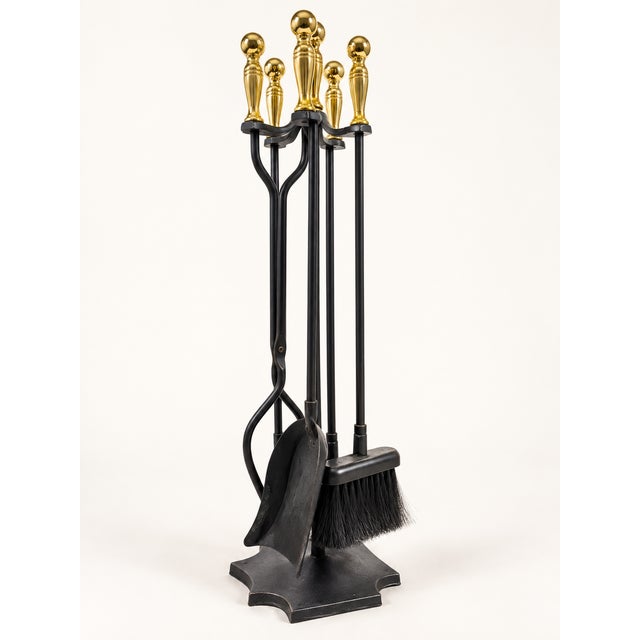 Vintage Cast Iron and Brass Fireplace Tools, 1960s, Set of 6 For Sale - Image 6 of 8