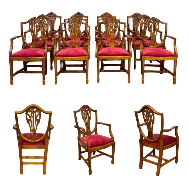 English Regency Beechwood Armchairs, 1970s, Set of 12 For Sale