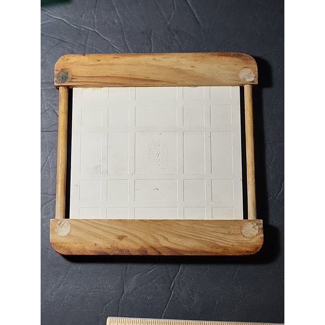 Wood 1960s Orient Ceramic Tile Trivet Oak Wood Frame For Sale - Image 7 of 8