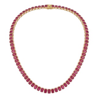 New 18k Gold Necklace With 44.88ct Ruby, Elegant Design, 25.97g For Sale