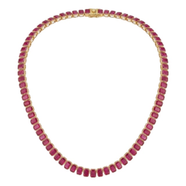 New 18k Gold Necklace With 44.88ct Ruby, Elegant Design, 25.97g For Sale
