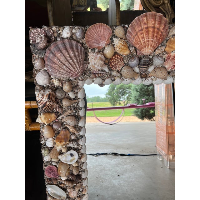 1990s American Handcrafted Seashell Encrusted Wall Mirror For Sale - Image 5 of 12