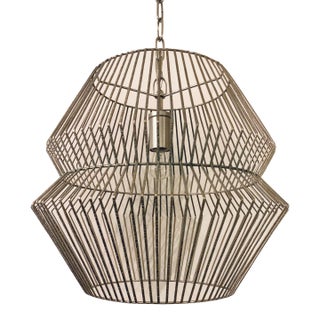 Currey & Co. Modern Textured Champagne Silver Finished Cage Chandelier Prototype For Sale