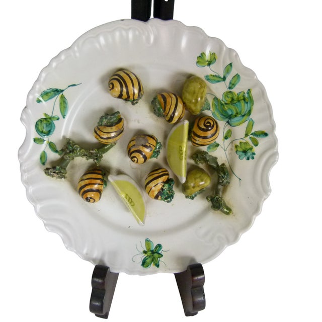 Mid-Century Modern Mid-Century Italian Trompe L’Oeil Plate Hand Painted Plate 3d Striped Snails and Lemon Wedges by Peasant Village For Sale - Image 3 of 9