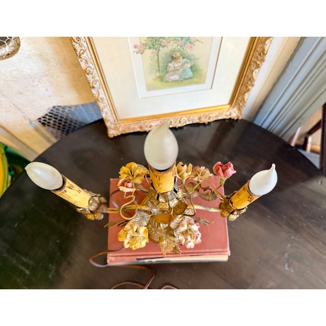 Gold Antique French Gilt Floral Candelabra Table Lamp For Sale - Image 8 of 16