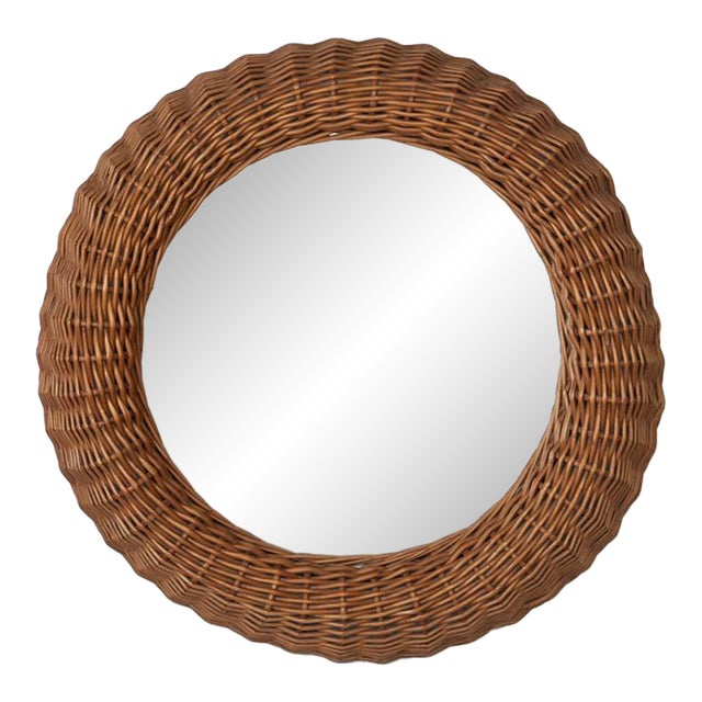 1960s French Wicker Circular Mirror For Sale