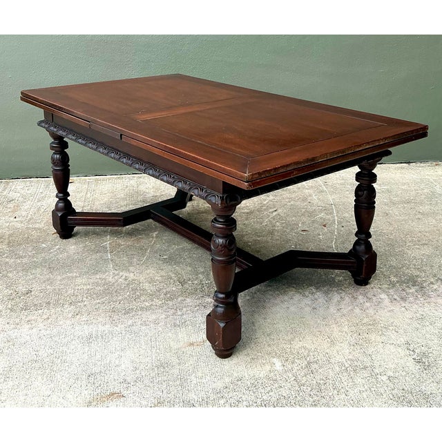 Coffee Vintage Hand Carved Extendable Dining Table For Sale - Image 8 of 13