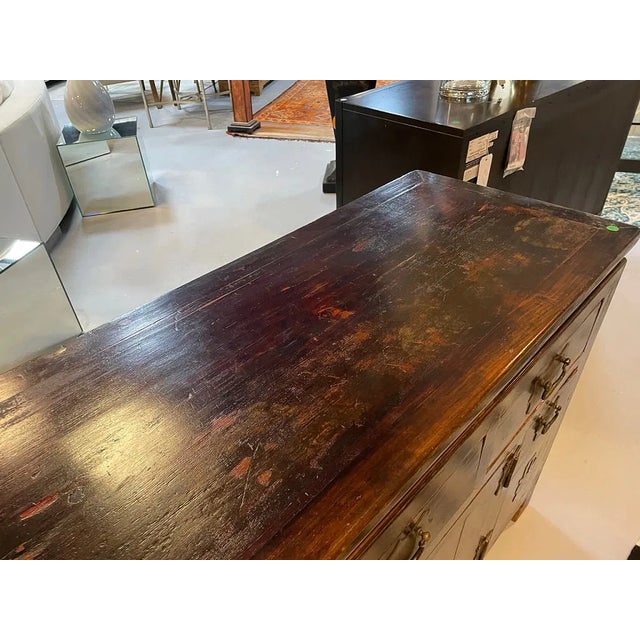 Antique Asian Black Lacquer Drawers Sideboard Buffet Credenza For Sale - Image 4 of 8